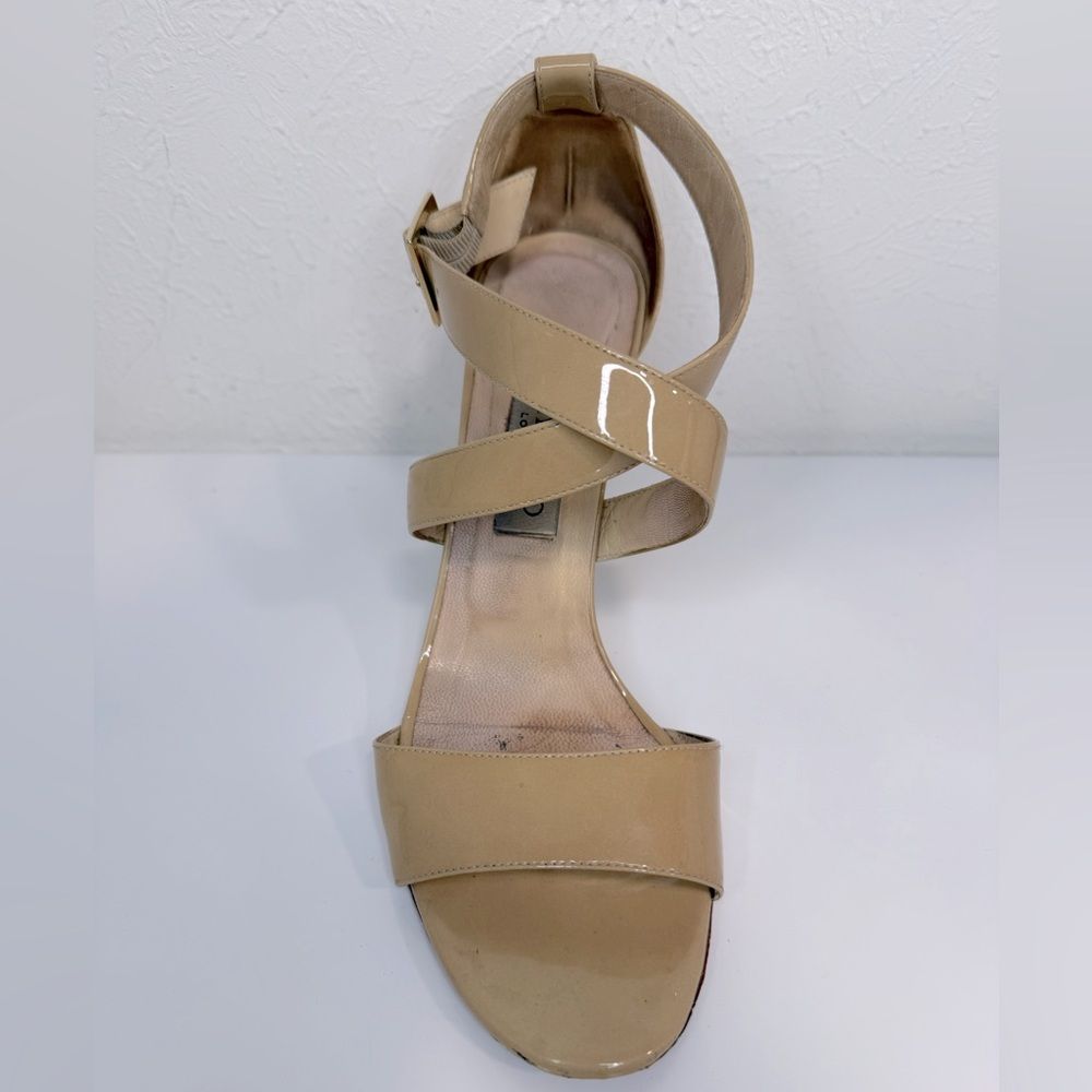 Jimmy Choo London Beige Patent Leather Wedge Right Sandal 38.5 / Us 8
